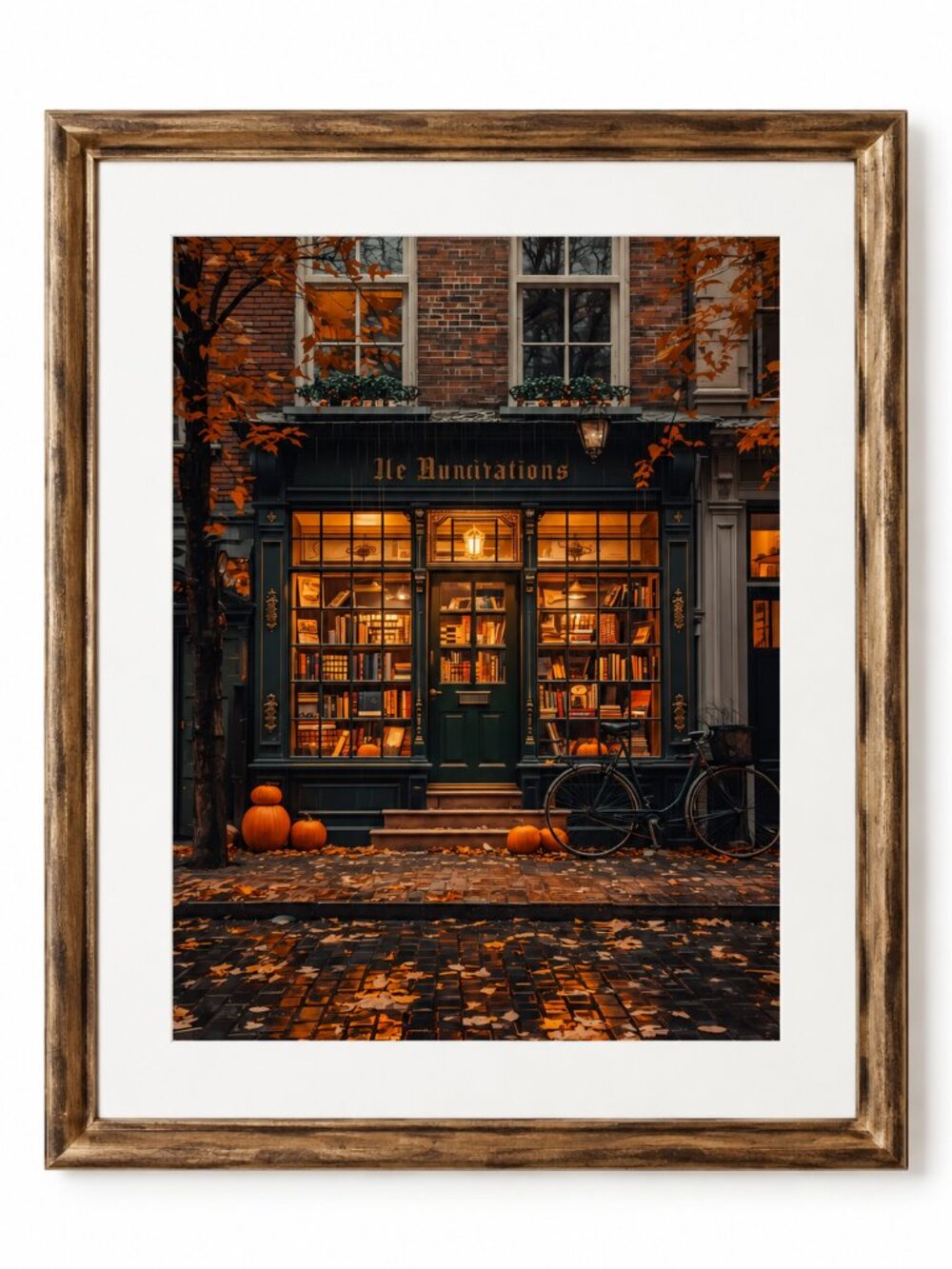 Cozy Autumn Bookshop Wall Art Print 8x10 Fall Decor